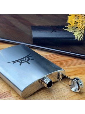 Bg Store Perlotus 8 Oz 235 cc Hunili Cep Tipi Kapaklı Çelik Gemi Dümeni Temalı Içki Matarası
