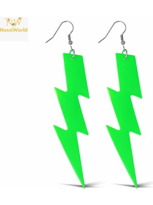 Renas Store 80’ler 90&amp;#39;lar Retro Neon Yeşil Şimşek Küpe 10 cm