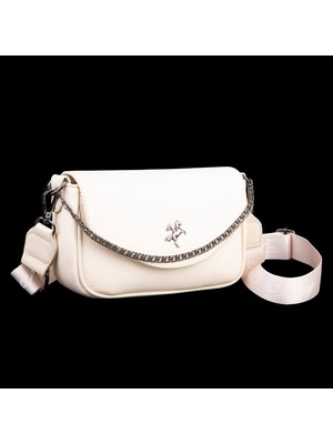 Nas Bag Mini Kapaklı Çapraz Çanta (En 20 cm , Boy 12 Cm) Krem Victoria