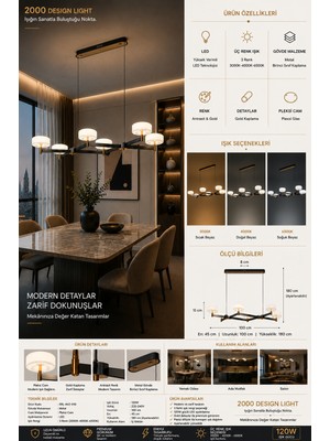 100 cm Modern LED Sarkıt Avize | 120W | 3 Renk | Antrasit Gold