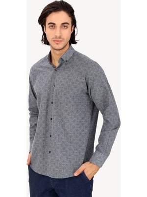 Erkek Gri Uzun Kol Regular Fit Desenli Gömlek