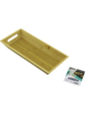 Renas Store DİKDÖRTGEN=16X35CM  Derin=4.5cm  Ahşap Bambu Sunum Tepsisi Çift Oyma Kulplu (5528)