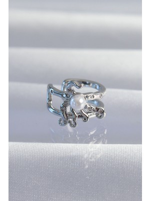 Renas Store Pirinç Gümüş Renk Incili Ahtapot Earcuff Küpe 5886