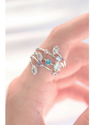 Renas Store Renkli Zirkon Taşlı Silver Renk Ayarlanabilir Yüzük 5886