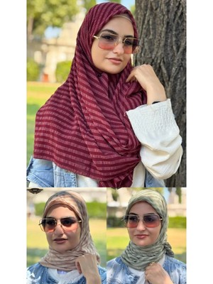 ALDAIYR 3 Jakarlı Pamuk Caz Eşarp 120X120 Pamuk