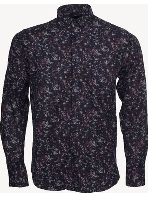Erkek Mürdüm Desenli Slim Fit Gömlek