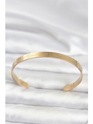 Renas Store 316L Çelik Gold Renk Ayetel Kürsi Yazılı Bileklik 5886