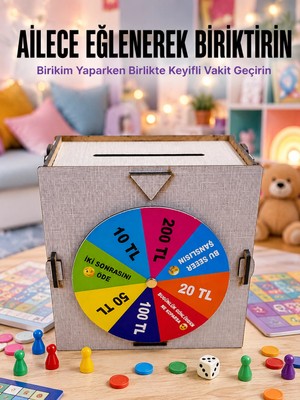 Belirtilmemiş Şans Çarklı Biriktirme Kutusu Eğlenceli Tasarruf Challenge Ahşap Hedef Kumbarası