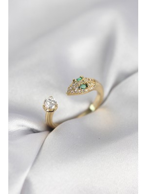 Renas Store Yılan Model Zirkon Taşlı Gold Renk Kadın Yüzük 5886