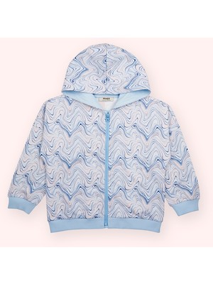 Panço Kız Çocuk Fermuarlı Mavi Sweatshirt