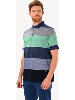 Erkek Lacivert Gri Çizgili Polo Yaka Regular Fit Tshirts