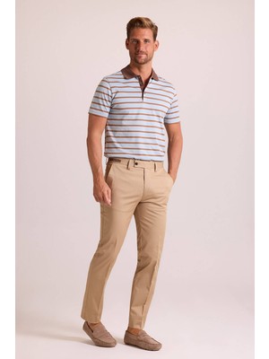 Erkek Bej Yandan Cepli Kanvas Regular Fit Pantolon