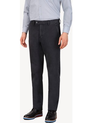 Erkek Gri Regular Fit Kanvas Spor Çizgili Pantolon