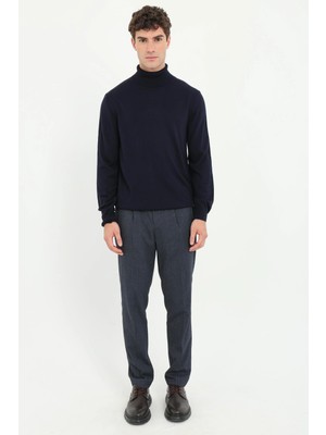 Dufy Erkek Slim Fit Yarım Balıkçı Yaka Lacivert Triko