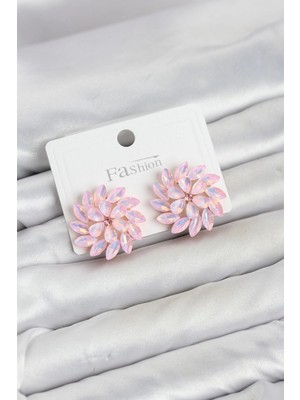 Belirtilmemiş Pembe Renk Kristal Taşlı Çiçek Model Kadın Küpe