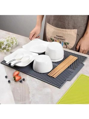 Nacario Büyük Boy Silikon Su Toplamaz Bulaşık Kurutma Matı Bulaşıklık - Bulaşık Altlığı 44 x 33 Cm, Antrasit