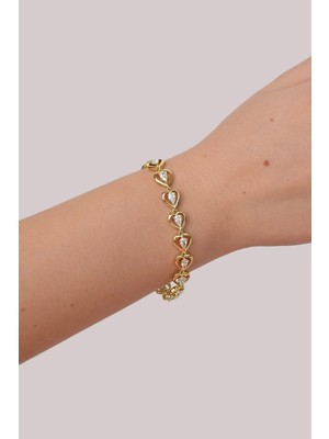 Sacce Scarves & Accessories 14K Gold Renk Damla Zirkon Taşlı Sıralı Kalp Bileklik Xuping