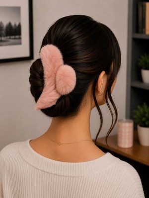 Bymiel Kadın Peluş Fiyonk Detaylı Büyük Mandal Saç Tokası