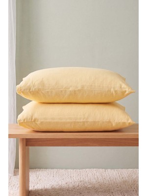 Sarı Pamuklu 2\'li Yastık Kılıfı 50X70 cm