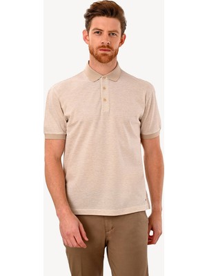Erkek Bej Regular Fit Polo Yaka Desenli Tshirt