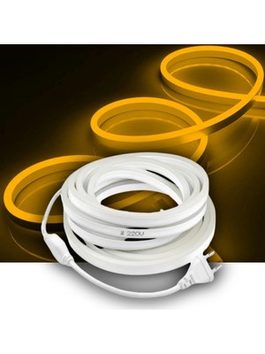 Burul 5 Metre Amber Neon Şerit LED Fişli 220V Esnek Dış Mekan, Bahçe, Açık Alan Dekoratif Aydınlatma