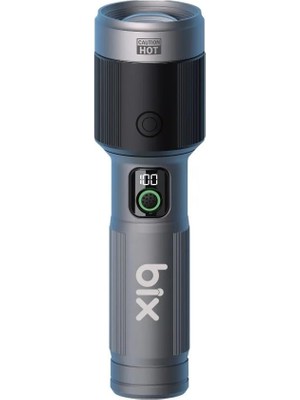 Mey İthalat Bix Flashlight BX5101FL 60W Led, Max. 2300 Lümen Parlaklık ve 850 Metreye Kadar Uzun Menzilli, Şarj Edilebilir, LED Güç Göstergeli ve Çok Modlu Kamp Acil Durum Için Kompakt El Feneri