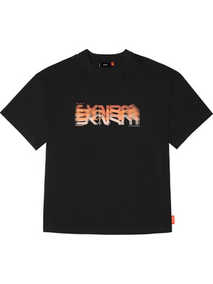 Skinarma Glitch Kısa Kollu Oversize Unisex Bisiklet Yaka Siyah Tişört Medium