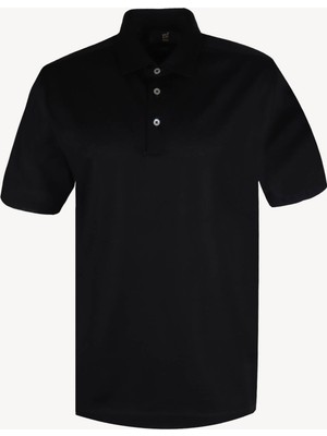 Erkek Siyah Polo Yaka Regular Fit Desenli Tshirt
