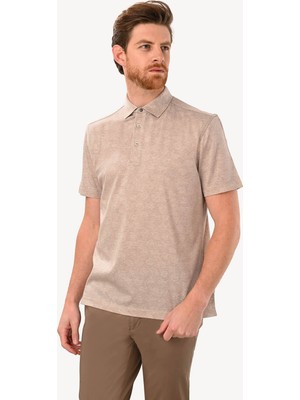 Erkek Bej Regular Fit Desenli Polo Yaka Tshirt