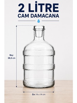 ByKurt Cam Damacana Çok Amaçlı Şık ve Dayanıklı Cam Şişe 2 Litre