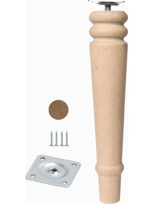 Mey İthalat Bohem 20 cm Doğal Boyasız Ahşap Ayak Silindir Mobilya Koltuk Kanepe Ayağı Metal Montaj Aparat & Keçe