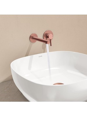 Mey İthalat Vitra Origin A4258126 Ankastre Lavabo Bataryası, Iki Rozetli, Sıva Üstü, Bakır