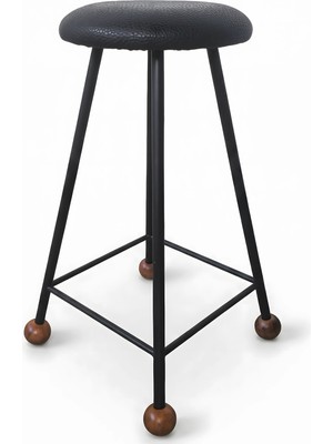 Wood Stone Art Bar Taburesi 65CM Suni Deri Ahşap Topuz