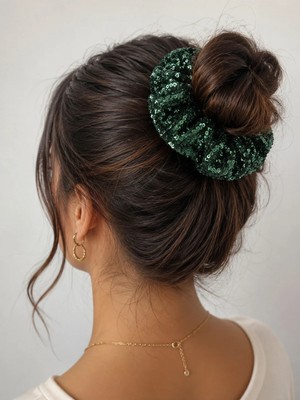 Bymiel Payetli Büyük Boy Saç Lastiği (Scrunchie) – Parlak Topuz ve At Kuyruğu Tokası