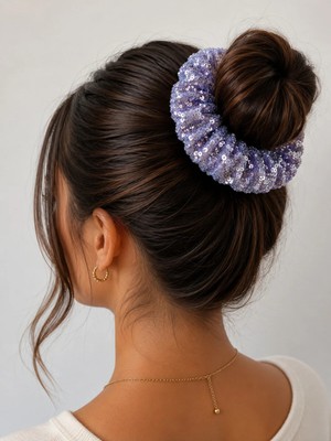 Bymiel Payetli Büyük Boy Saç Lastiği (Scrunchie) – Parlak Topuz ve At Kuyruğu Tokası