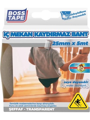Mey İthalat Boss Güvenli Yüzey Zemin Kaydirmaz Bant, 25 mm x 5 M, Seffaf