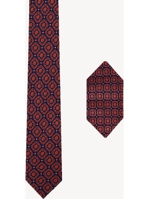 Erkek Bordo Desenli Kravat Mendil Set