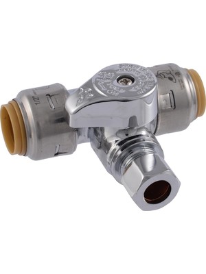 Mey İthalat Sharkbite Max 1/2 x 1/2 x 3/8 Inç Sıkıştırma Tee Durdurma Vanası, Pirinç Tesisat Bağlantı Elemanı, Pex Boru, Bakır, Cpvc, Pe-Rt, Hdpe, UR24984A