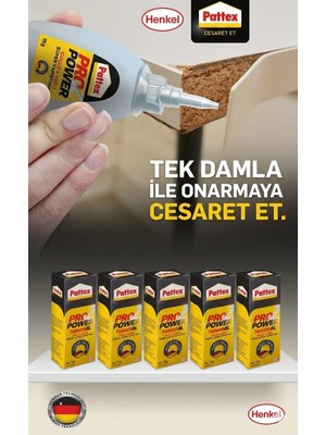 Mey İthalat Pattex Pro Power Süper Yapıştırıcı, 15 Gr, 5 Adet, Hızlı Tutuş, Çok Yüzeyli, Porselen, Seramik, Plastik, Ahşap, Metal Için