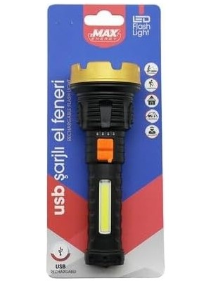 Mey İthalat Chermik Zmax Energy MAX-3153 (KÜÇÜK=15CM) (2in1= Osl LED & Cob Led) (Usb Şarjlı) El Feneri (3-Kademe Işık & Flaşör) (Şarj Gösterge)*96