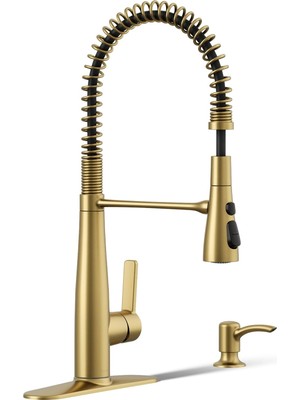 Mey İthalat Kohler REC22745-SD-2MB Sabunluklu Yarı Profesyonel Mutfak Bataryası, Canlı Fırçalanmış Modern Pirinç