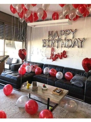 Mey İthalat Tinky Winky Kırmızı Gümüş Happy Birthday Balon Sevgili Set WINKY1588