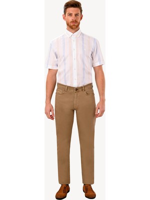 Erkek Camel Slim Fit Kanvas Pantolon