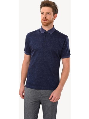 Erkek Lacivert Regular Fit Desenli Polo Yaka Tshirt