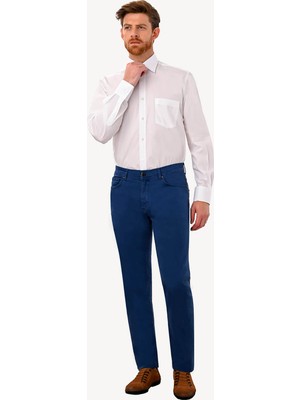 Erkek İndigo Mavi Slim Fit Kanvas Pantolon
