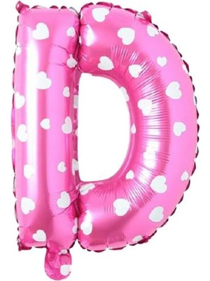 Mey İthalat D Harfi 16 Inç Pembe Kalpli Renk Folyo Balon 36 cm (Pembe)