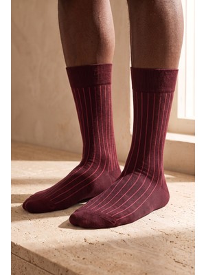 Bony Socks Erkek Şeritli Soket Çorap Bordo