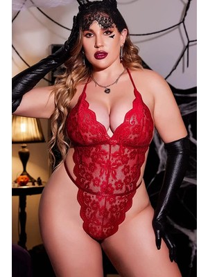 Nemere Kırmızı Büyük Beden Dantelli Babydoll