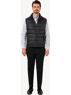 Erkek Siyah Regular Fit Desenli Yelek