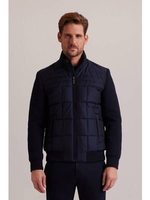 Ysf Erkek Lacivert Kolu Trikolu Slim Fit Mont